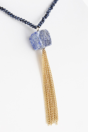 Square Cut Stone Chain Tassel Bead Necklace 5FBJ2